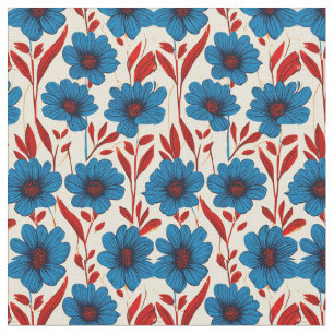 Elegant Floral Pattern with Vibrant Blue Blossoms Fabric