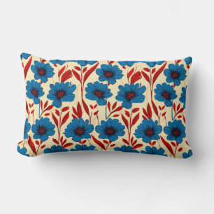 Elegant Floral Pattern with Vibrant Blue Blossoms Lumbar Pillow