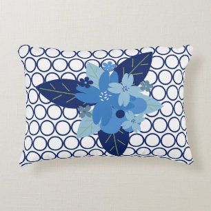Elegant Floral Patterned Blue Monochromatic Design Accent Pillow