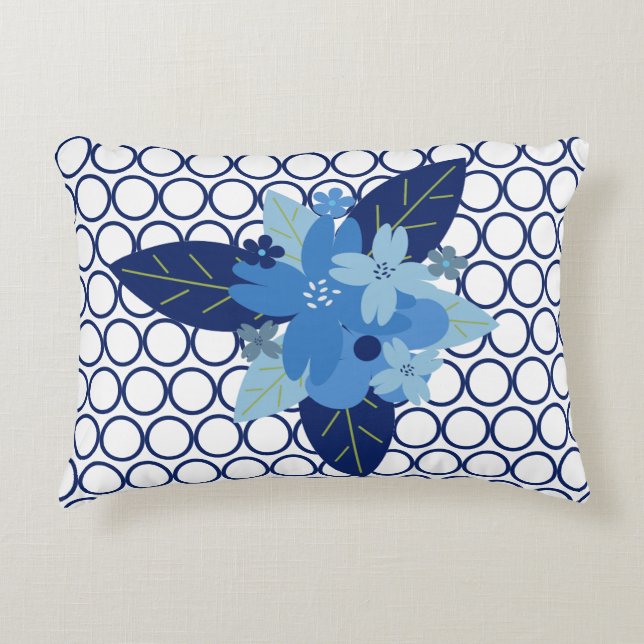 Elegant Floral Patterned Blue Monochromatic Design Accent Pillow (Front)