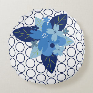 Elegant Floral Patterned Blue Monochromatic Design Round Pillow