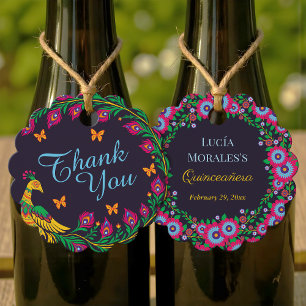 Elegant Floral Peacock Folk Art Fiesta Quinceanera Favour Tags