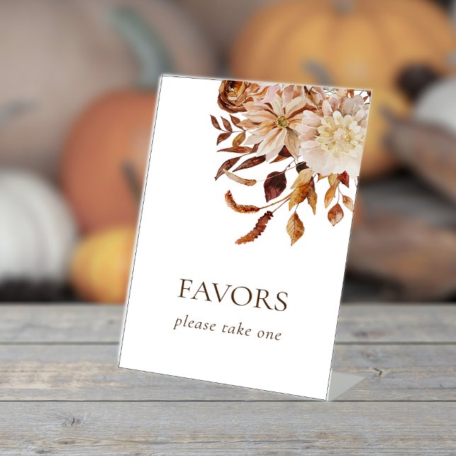 Elegant Floral Pedestal Sign (Elegant Autumn Floral Pedestal Favors Sign by Painted Paperie
)