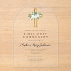 Elegant Floral Peonies Girl First Communion