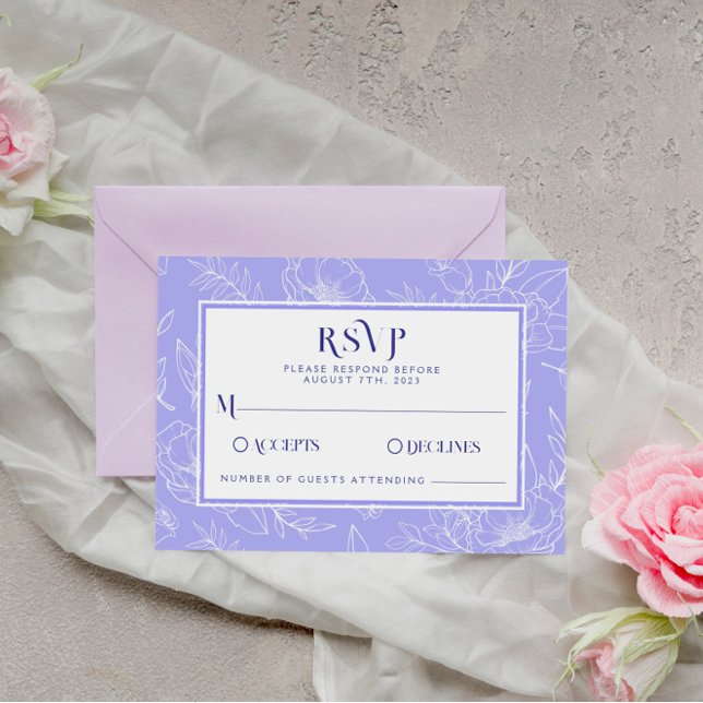 Elegant Floral Periwinkle Boho Modern Wedding  RSVP Card (Creator Uploaded)