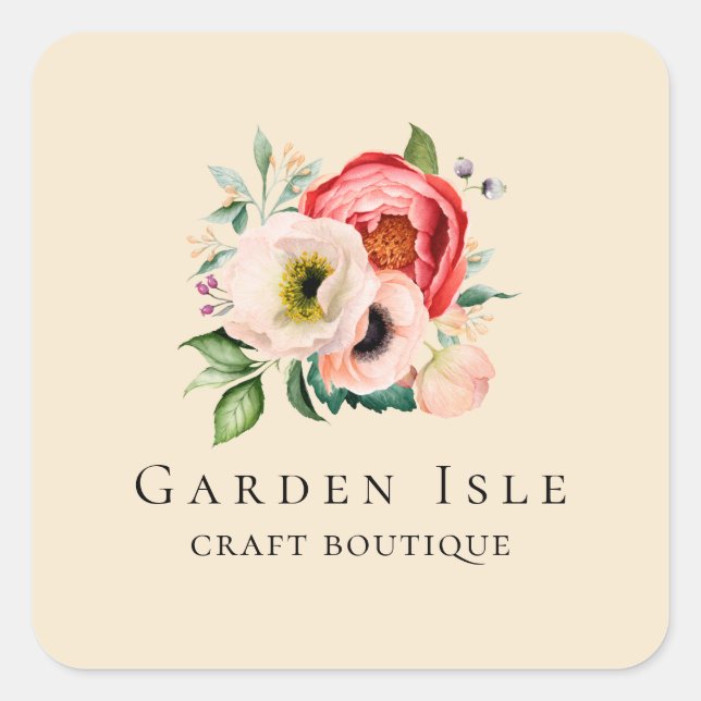 Elegant Floral Persoanlized Square Sticker (Front)