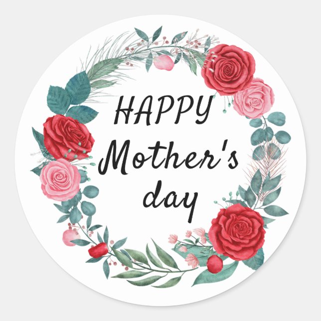 Elegant floral Personalize Mother's Day Classic Round Sticker (Front)