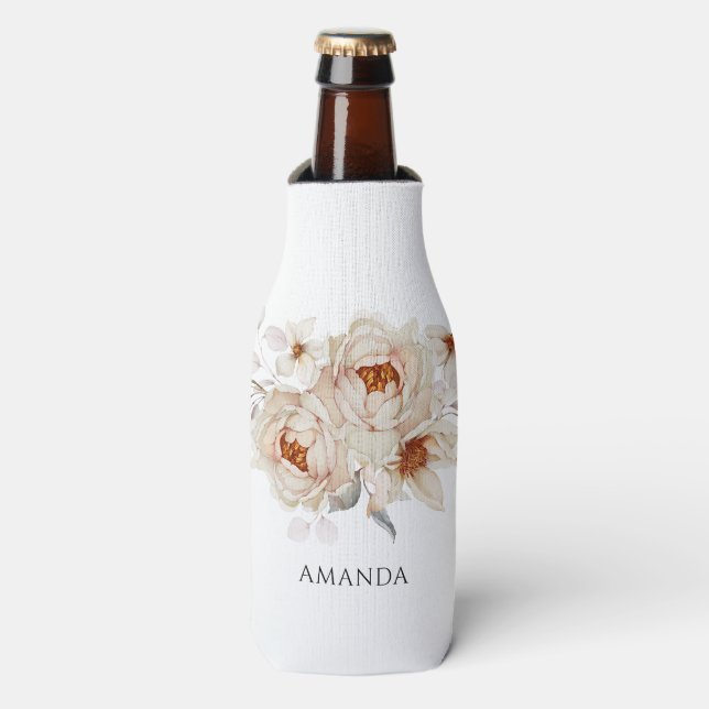 Elegant Floral Personalized Bottle Cooler (Bottle Front)