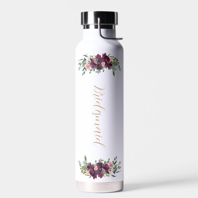Elegant Floral Personalized Bridesmaid Proposal Water Bottle (Left)