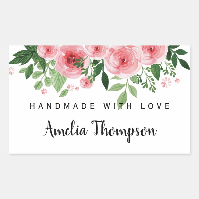 Elegant Floral Personalized Handmade With Love Sticker (Front)
