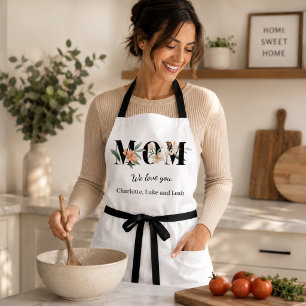 Elegant Floral Personalized Mom Kitchen Apron