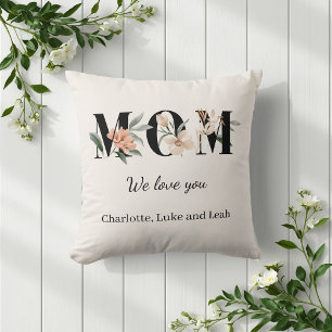 Elegant Floral Personalized Mom Throw Pillow Gift