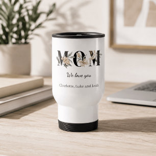 Elegant Floral Personalized Mom Travel Coffee Mug