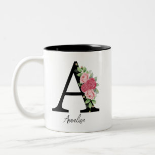 Elegant Floral Personalized Monogram Coffee Mug A