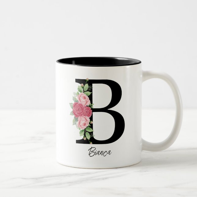 Elegant Floral Personalized Monogram Coffee Mug B (Right)