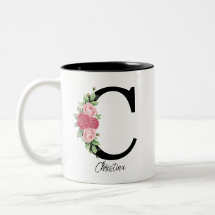 Elegant Floral Personalized Monogram Coffee Mug C