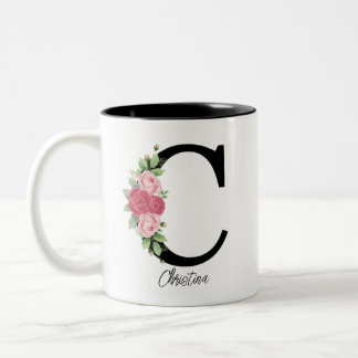 Elegant Floral Personalized Monogram Coffee Mug C