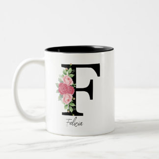 Elegant Floral Personalized Monogram Coffee Mug F
