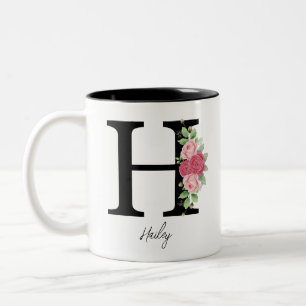 Elegant Floral Personalized Monogram Coffee Mug H