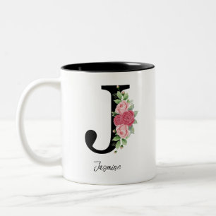Elegant Floral Personalized Monogram Coffee Mug J