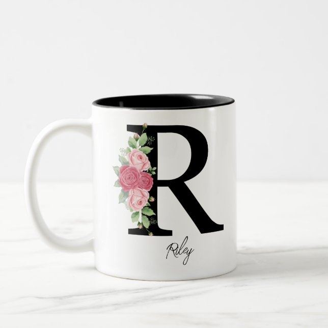 Elegant Floral Personalized Monogram Coffee Mug R (Left)