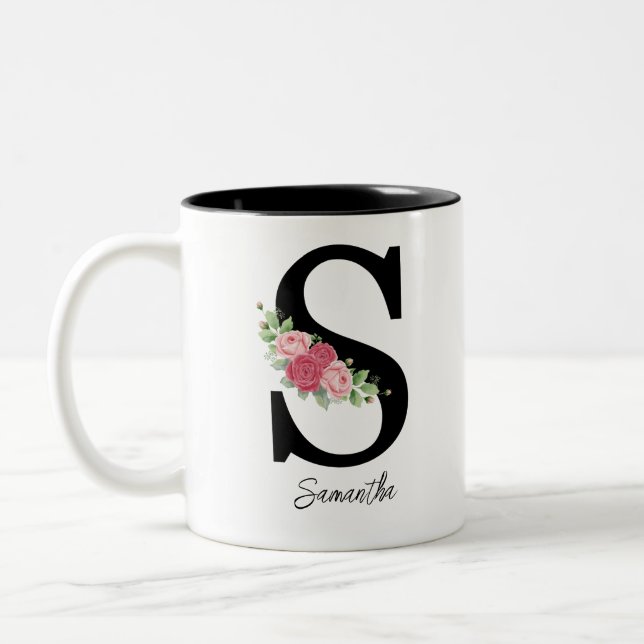 Elegant Floral Personalized Monogram Coffee Mug S (Left)
