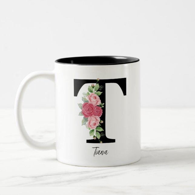 Elegant Floral Personalized Monogram Coffee Mug T (Left)