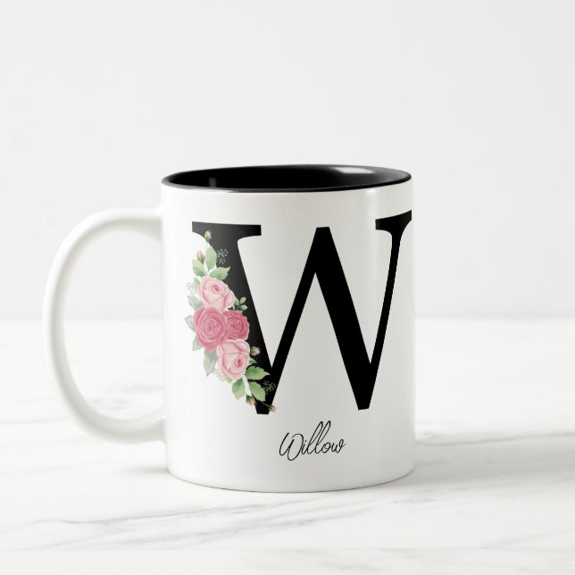 Elegant Floral Personalized Monogram Coffee Mug W (Left)