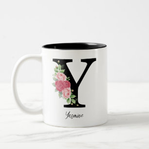 Elegant Floral Personalized Monogram Coffee Mug Y