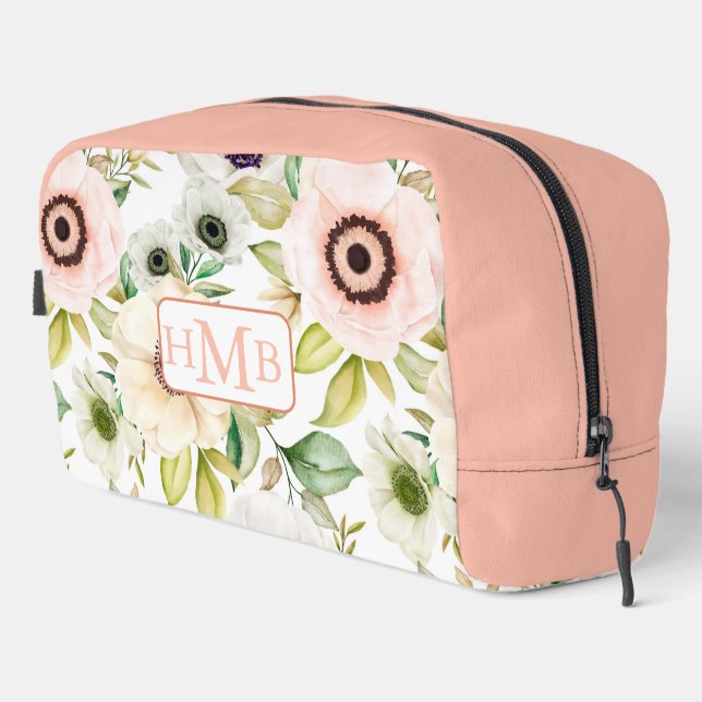 Elegant Floral Personalized Monogram Pink Travel Dopp Kit (Right Corner)