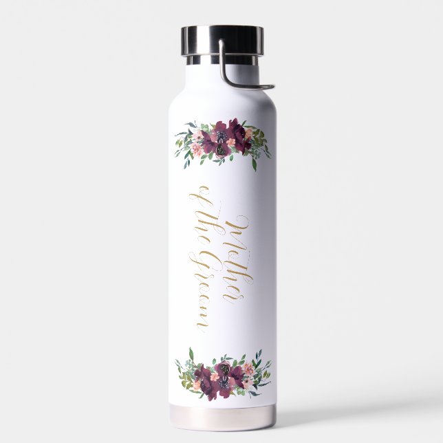 Elegant Floral Personalized Mother of the Groom Water Bottle (Left)
