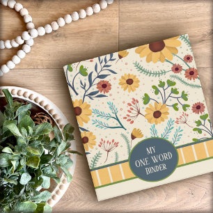 Elegant Floral Personalized Name Yellow One Word Binder