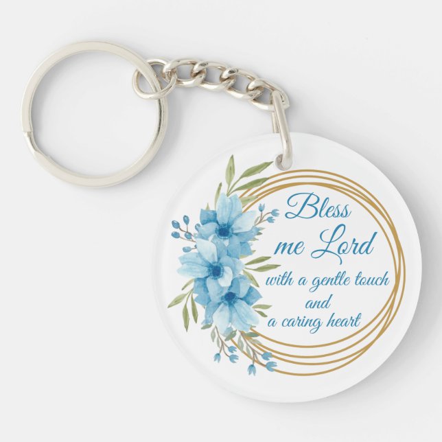 Elegant Floral Personalized Nurse Prayer Keychain (Front)