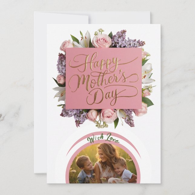 Elegant Floral personalized Photo Mom Holiday Card (Front)