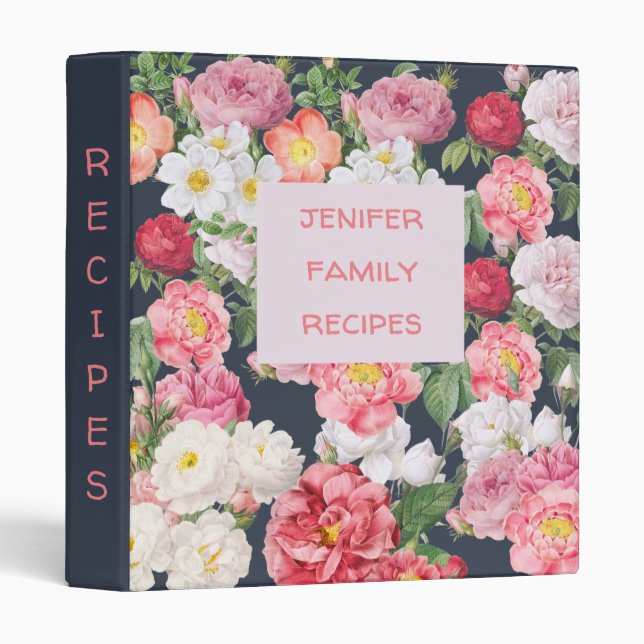 Elegant Floral Personalized Recipe Binder (Front/Spine)