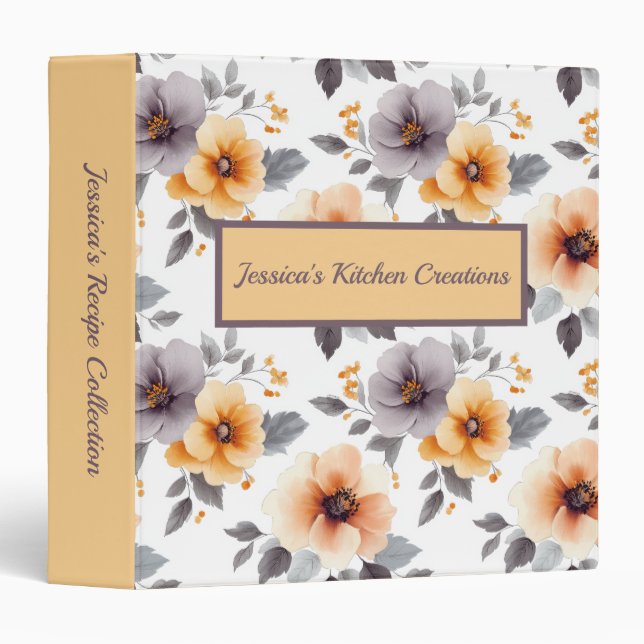 Elegant Floral Personalized Recipe Binder (Front/Spine)