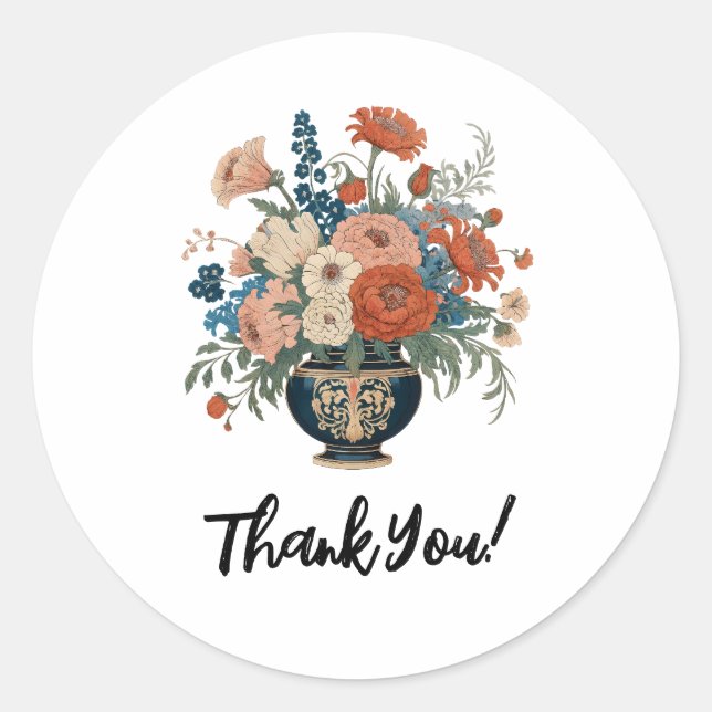 Elegant Floral Personalized Thank You Classic Round Sticker (Front)