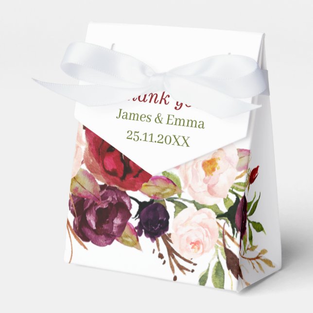 Elegant Floral Personalized Wedding Favor Box (Front Side)