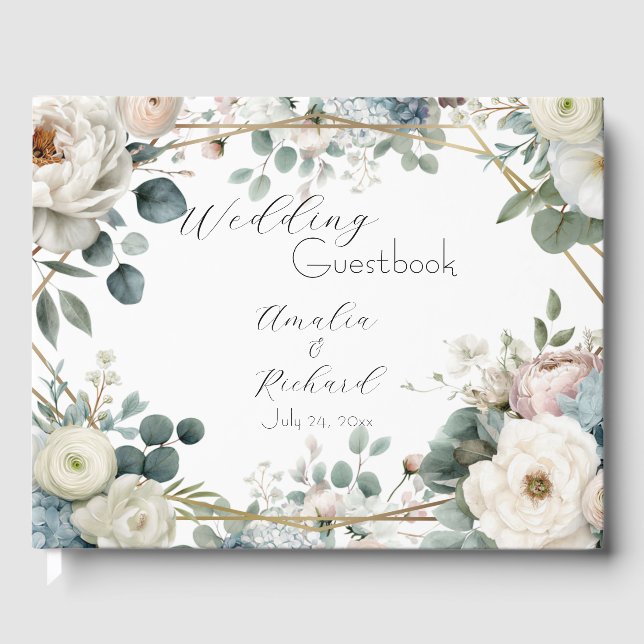 Elegant Floral Personalized Wedding Guestbook (Front)