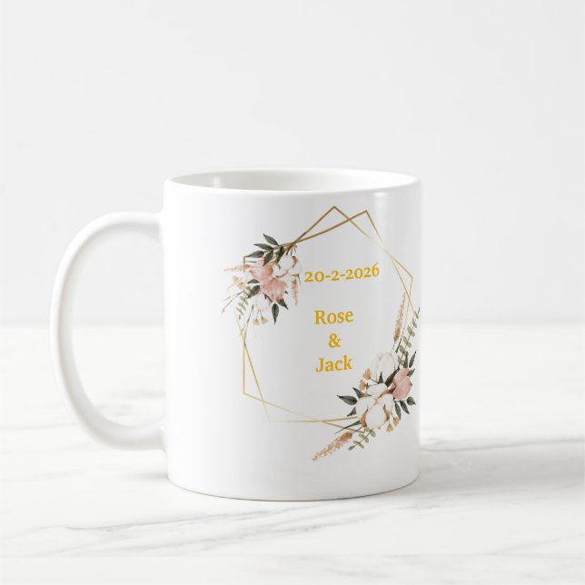 Elegant Floral Personalized Wedding Mug - Custom  (Left)