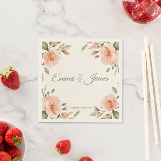 Elegant Floral Personalized Wedding Napkins (Insitu)