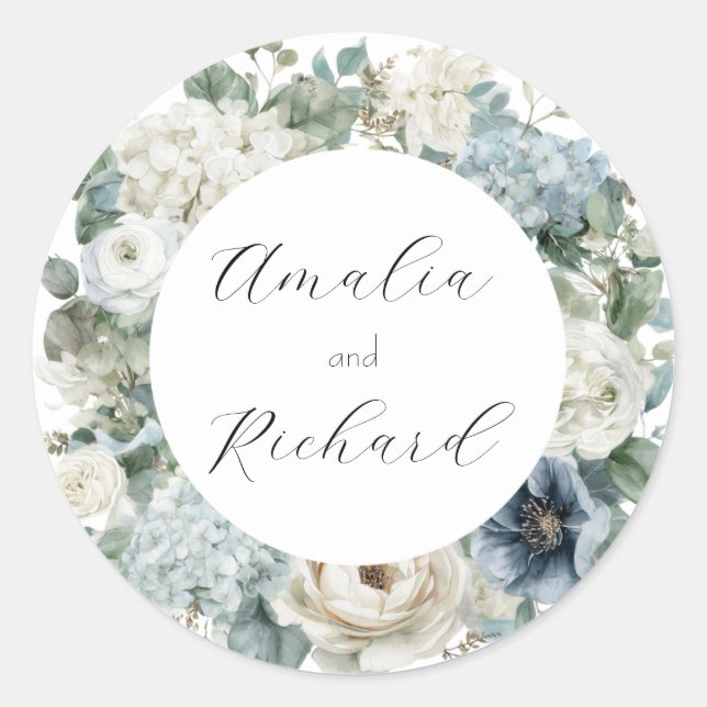 Elegant Floral Personalized Wedding Sticker (Front)