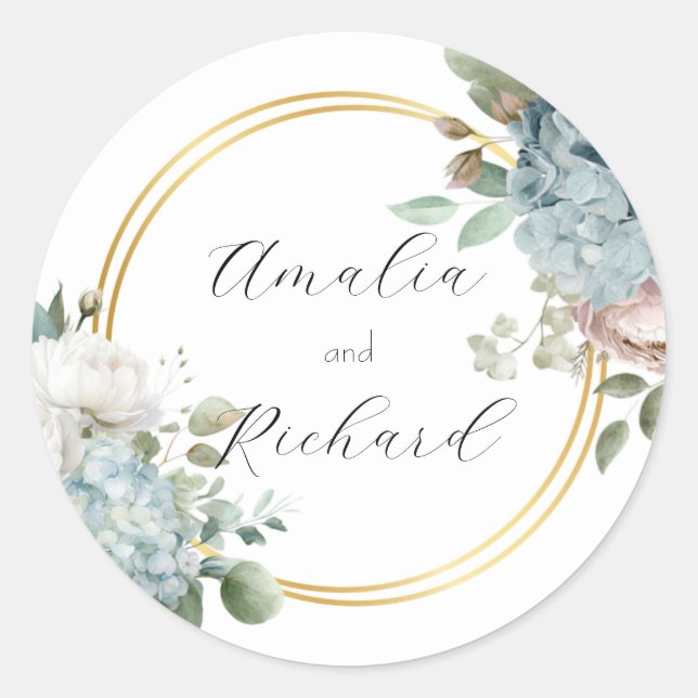 Elegant Floral Personalized Wedding Sticker (Front)