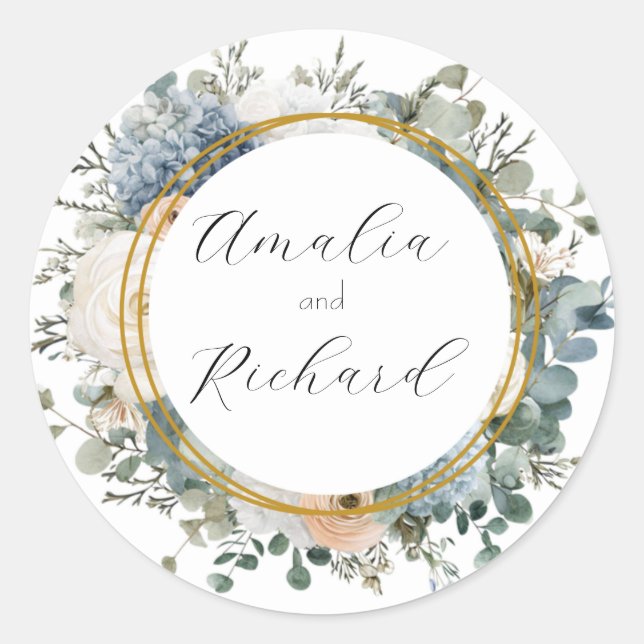 Elegant Floral Personalized Wedding Sticker (Front)