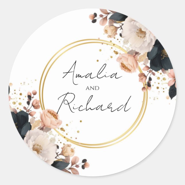 Elegant Floral Personalized Wedding Sticker (Devant)