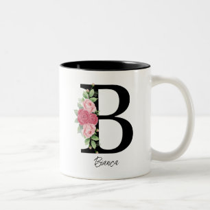 Élégant floral Personnalisé Monogramme Café Mug B
