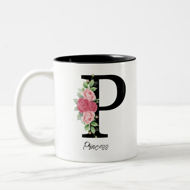 Élégant floral Personnalisé Monogramme Café Mug P (Gauche)