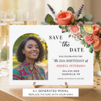 Elegant Floral Photo 25th Birthday Party