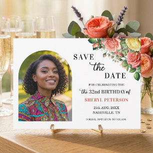 Elegant Floral Photo 32nd Birthday Party  Save The Date