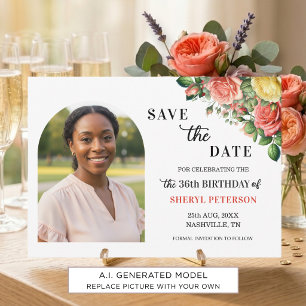 Elegant Floral Photo 36th Birthday Party Save The Date